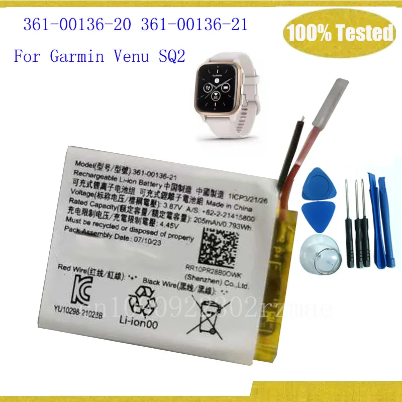 

Battery 361-00136-20 361-00136-21 205mAh For Garmin Venu SQ2 High Quality Batteries With free tools