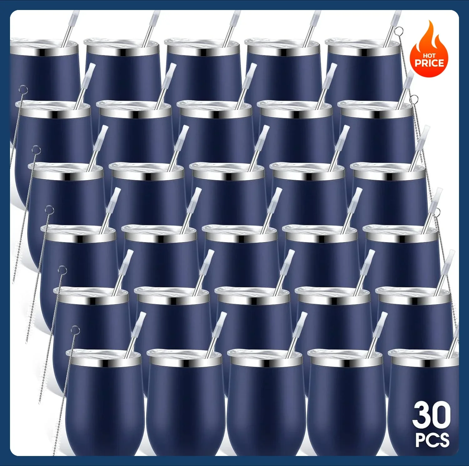 

[Limited Stock!]30 Pieces 12 oz Stainless Steel Wine Tumbler Bulk Double Wall Vacuum Insulated Glasses with Lids and Straws Trav