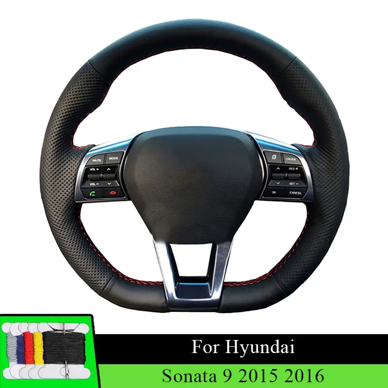 

Car Steering Wheel Cover For Hyundai Sonata 9 2015 2016 Fiber leather Car Accessories Steering Wrap Wear Resistance Black
