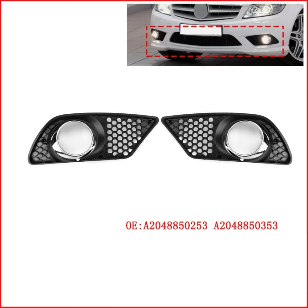 Fog Light Cover For Mercedes Benz C Class W204 2008 2009 2010 Car Front Bumper Honeycomb Shape Fog Lamp Grille Bezel