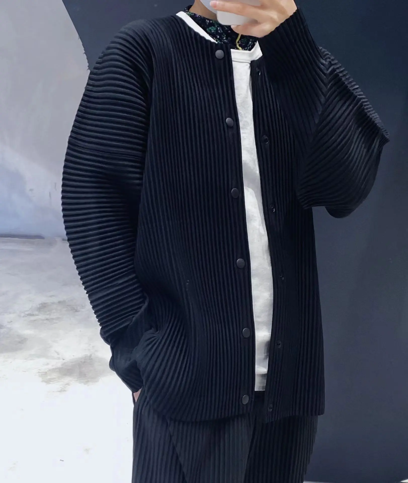 Miyake Summer 2025 New Cardigan Shirt Pleated Jacket Fashion Pleated Trend Business Commuter Versatile Casual Pleats Top