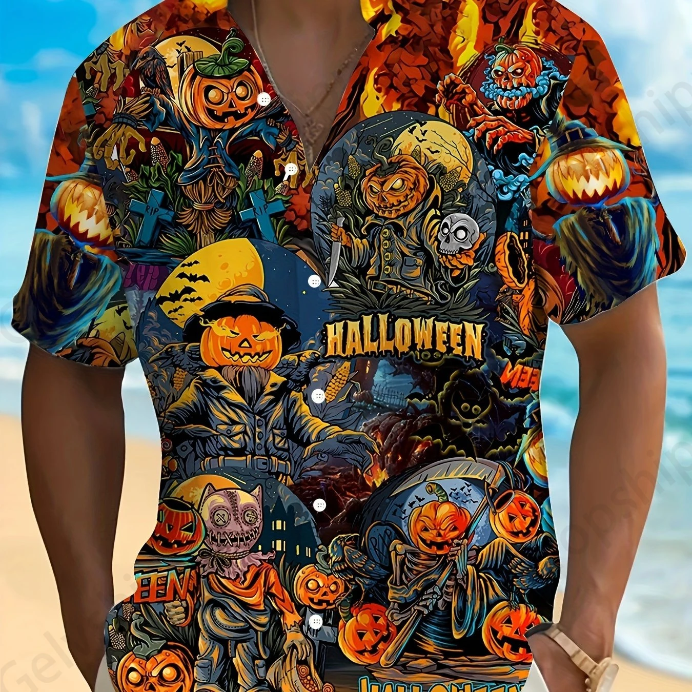 Halloween Zombie 3d Print Beach Shirts Men Fashion Short Sleeve Hawaiian Shirt Plus Size Blouse Graphic Shirt Women Camisa Party