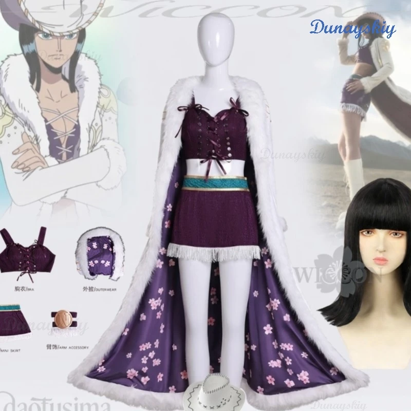 

Nico Sexy Robinn Costume Long White Fashion Coat Crop Top Mini Skirt Hat Wigs Halloween Party Cosplay Anime Movie One Season 2