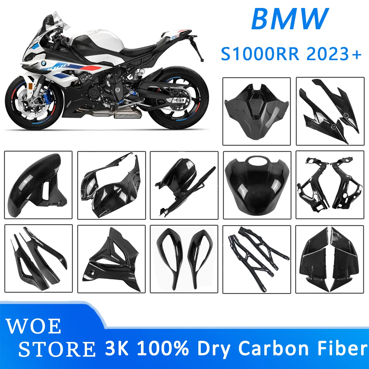 

For BMW S1000RR 2023 2024 3K 100% Dry Carbon Fiber Motorcycle Accessories Parts Fairing Winglets Fender Panels Fender