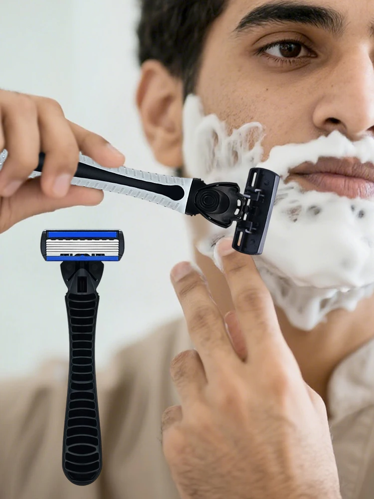 ماكينة حلاقة يدوية مكونة من 6 شفرات للرجال، ماكينة حلاقة محمولة للسفر لإزالة شعر الوجه واللحية والجسم، ماكينة حلاقة للاستعمال مرة واحدة مع قبضة مضادة للانزلاق #3