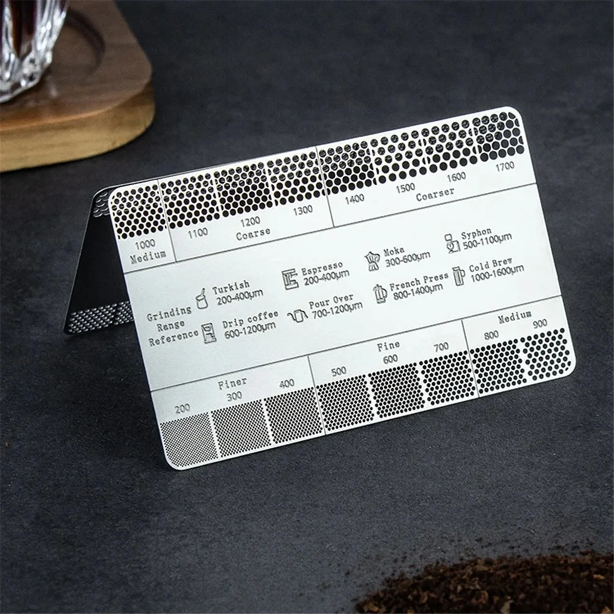 Espesor de molienda de café en polvo, tarjeta de comparación de referencia, molinillo, escala de comparación de espesor de polvo de molienda