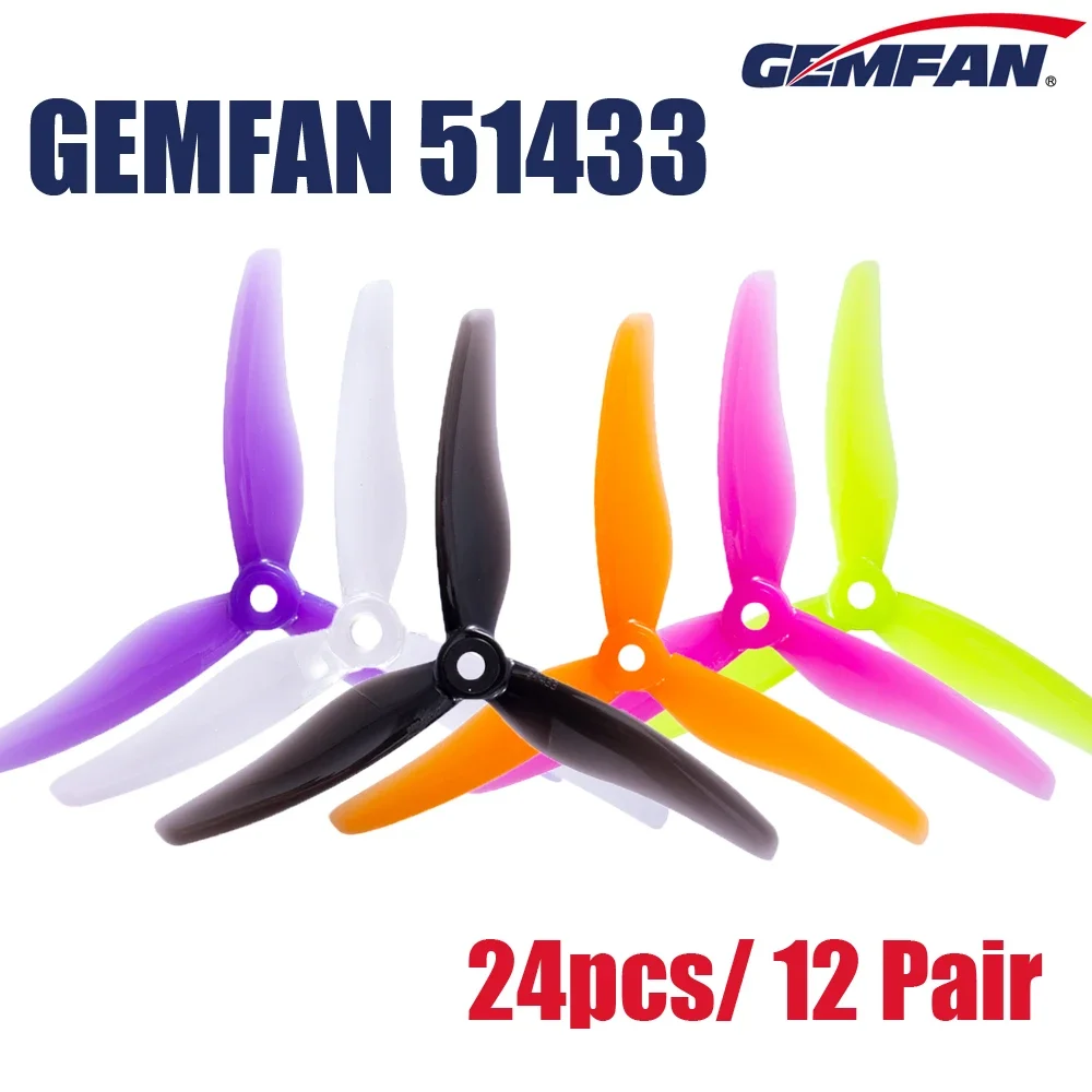 24 stücke/12 pairs Gemfan 51433 5 zoll 3 klinge tri-klinge Propeller Requisiten Kompatibel Bürstenlosen Motor für FPV Racing Drone 51466