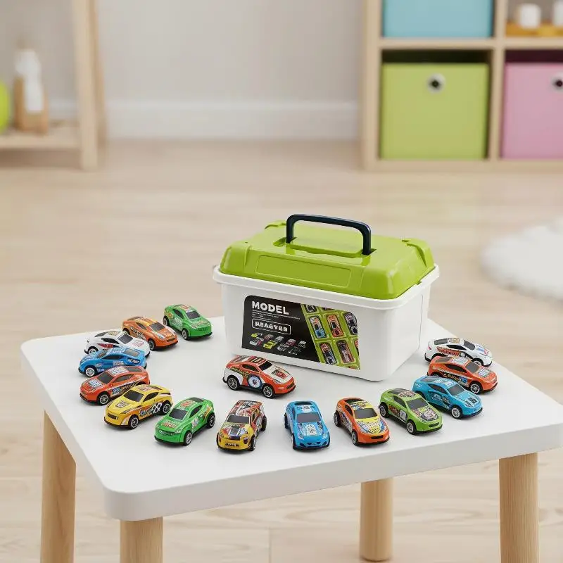 20Pcs Pull Back Mini Alloy Car Set with Storage Box Diecast Model Vehicles Inertia Toy Toddler Boys Pretend Play Birthday Gift