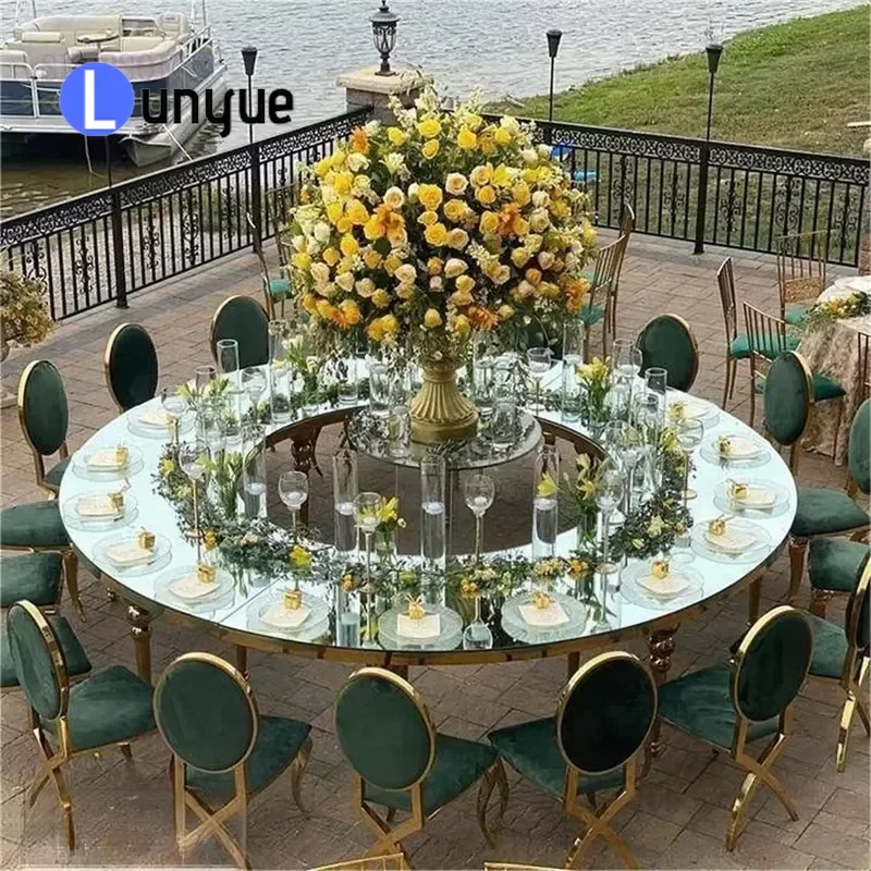 Durable Stainless Steel Round Table with White Glass Top for Wedding Banquet Home Dining Room Furniture Factory Direct Sale