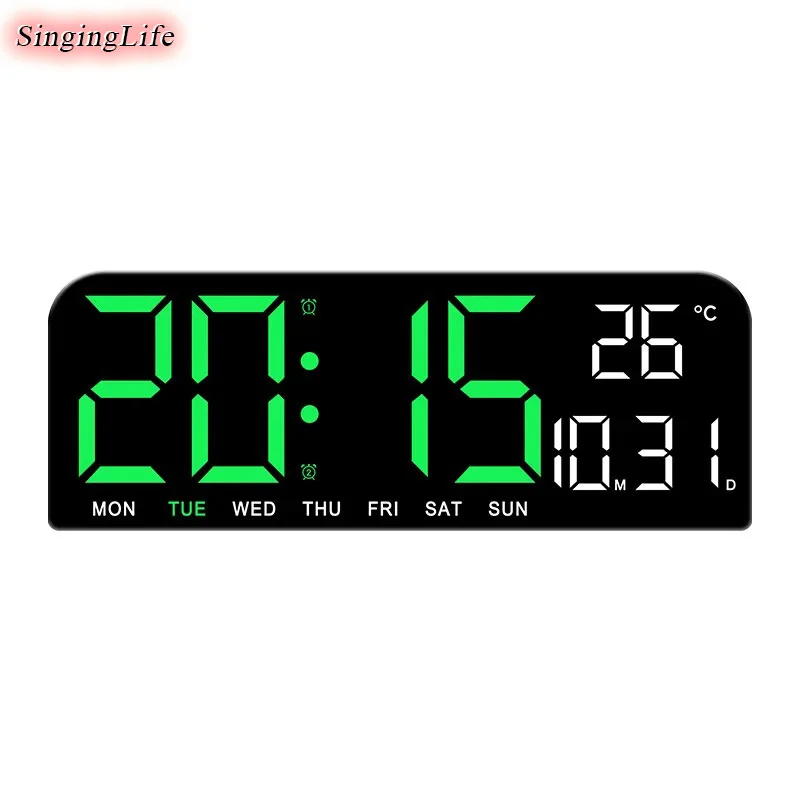 Large Screen Digital Wall Clock Date Week Temperature Timing Countdown Clock Dual Alarms 12/24H LED Display Electronic Clock