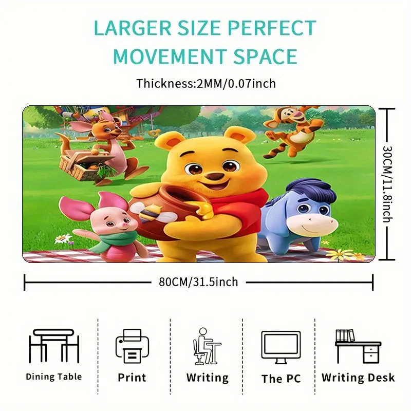 Winnie the Pooh Mouse Pad - Non-Slip Rubber Base, Vibrant Polyester Design with Winnie, Piglet, Tigger & Eeyore | Ideal for Offi