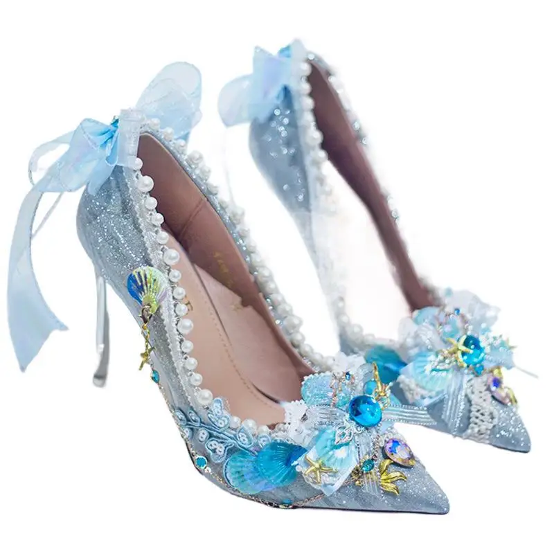 2025 New Miss Poseidon Thin and Glittering Years Old Adult Ceremony High Heel Wedding Shoes