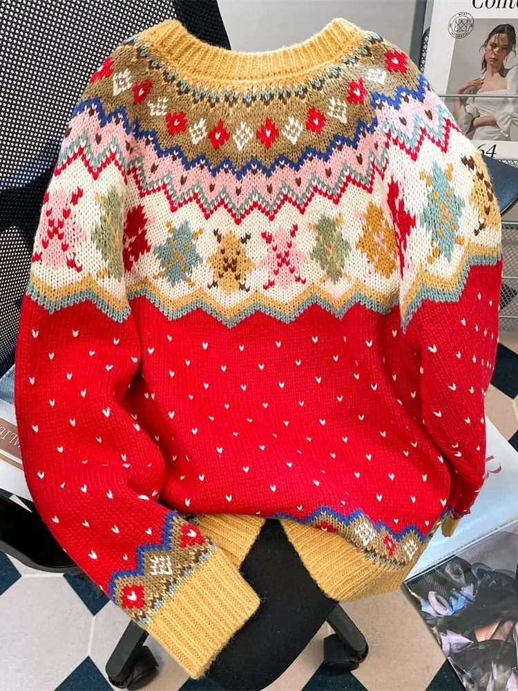 عيد الميلاد الأحمر المرأة سترة س الرقبة طويلة الأكمام واحدة الصدر متقلب مطبوعة سترة سترة لينة أزياء الخريف أعلى #6