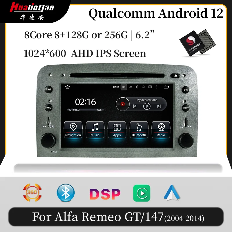 

Hualingan for Alfa Romeo 147 GT 2005-2012 Android 12.0 Car Radio Audio Stereo Tape Recorder With WIFI BT 5.0 GPS Head Unit RDS