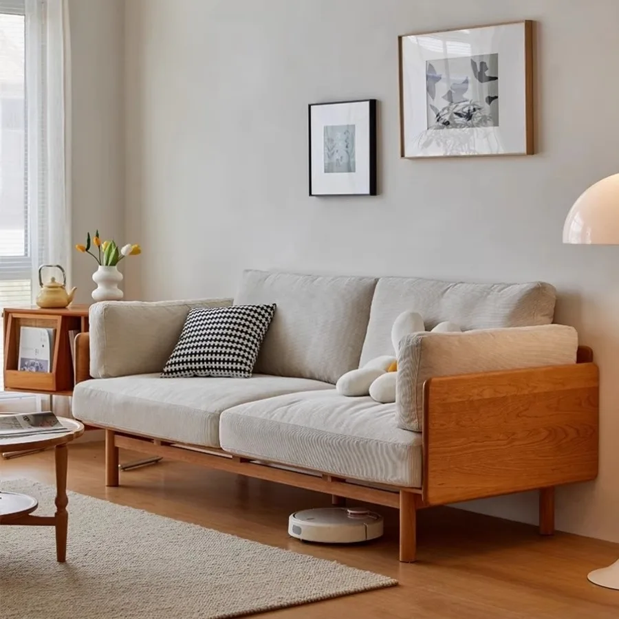 

Customizable Nordic Nanshan living room modern simple small apartment three-person solid wood sofa