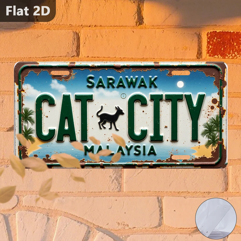 Sarawak Cat City Malaysia Tin Sign - 12x5.9in Vintage Rustic Hanging Wall Decor for Garden Garage Cafe