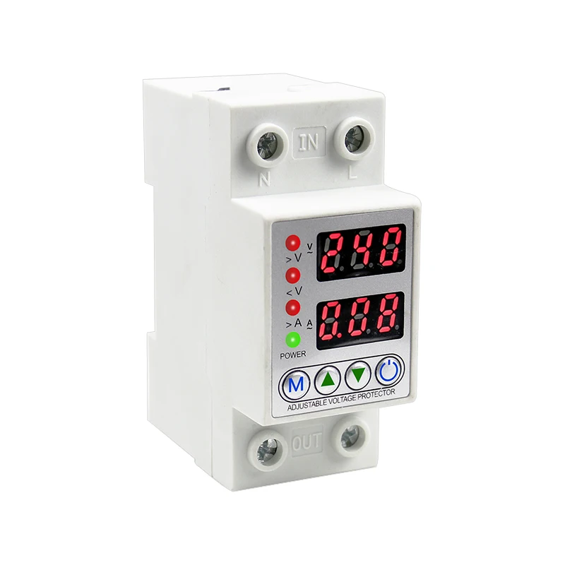 Din Rail Dual Display Adjustable Intelligent Over Voltage Current and Under Voltage Protective Device 40A 63A Protector Relay