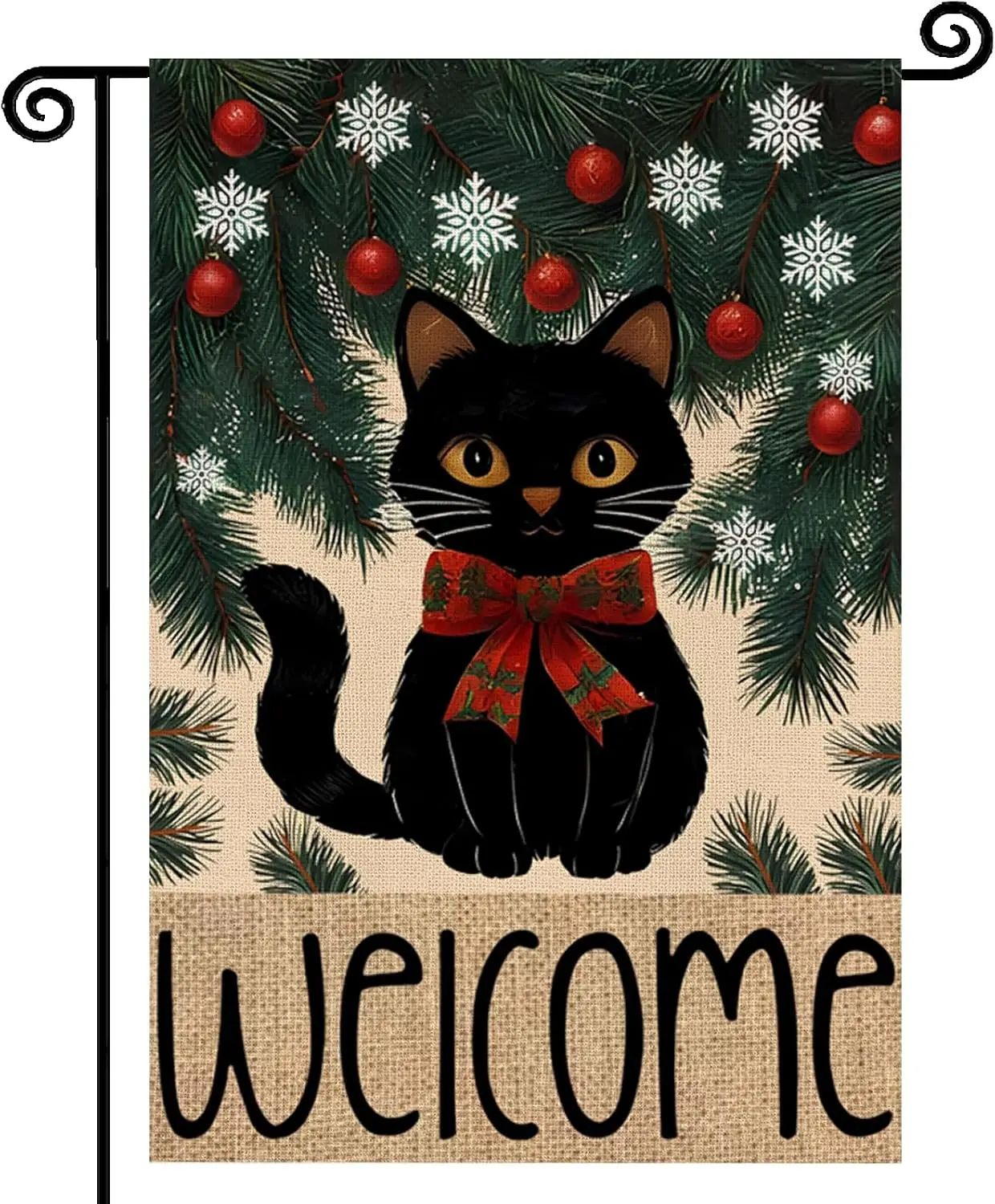 Christmas Garden Flag 12x18 Inch Double Sided Outside Welcome Black Cat Winter Holiday Yard Outdoor Flag uui