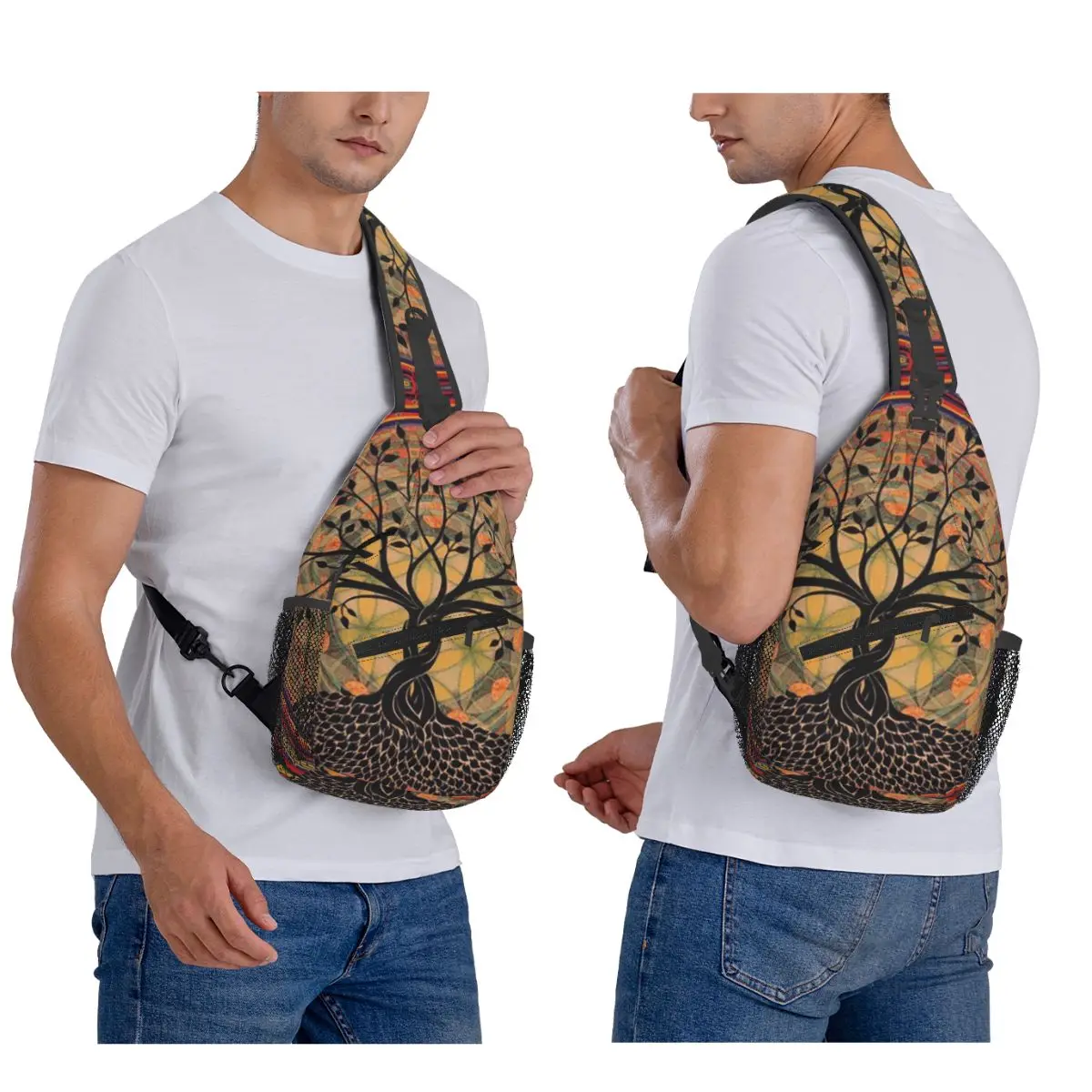 Life Tree Psychedelic Pattern Chest Bag Men Sling Crossbody Backpack Chest Bag Traveling Hiking Daypack Shoulder Bag