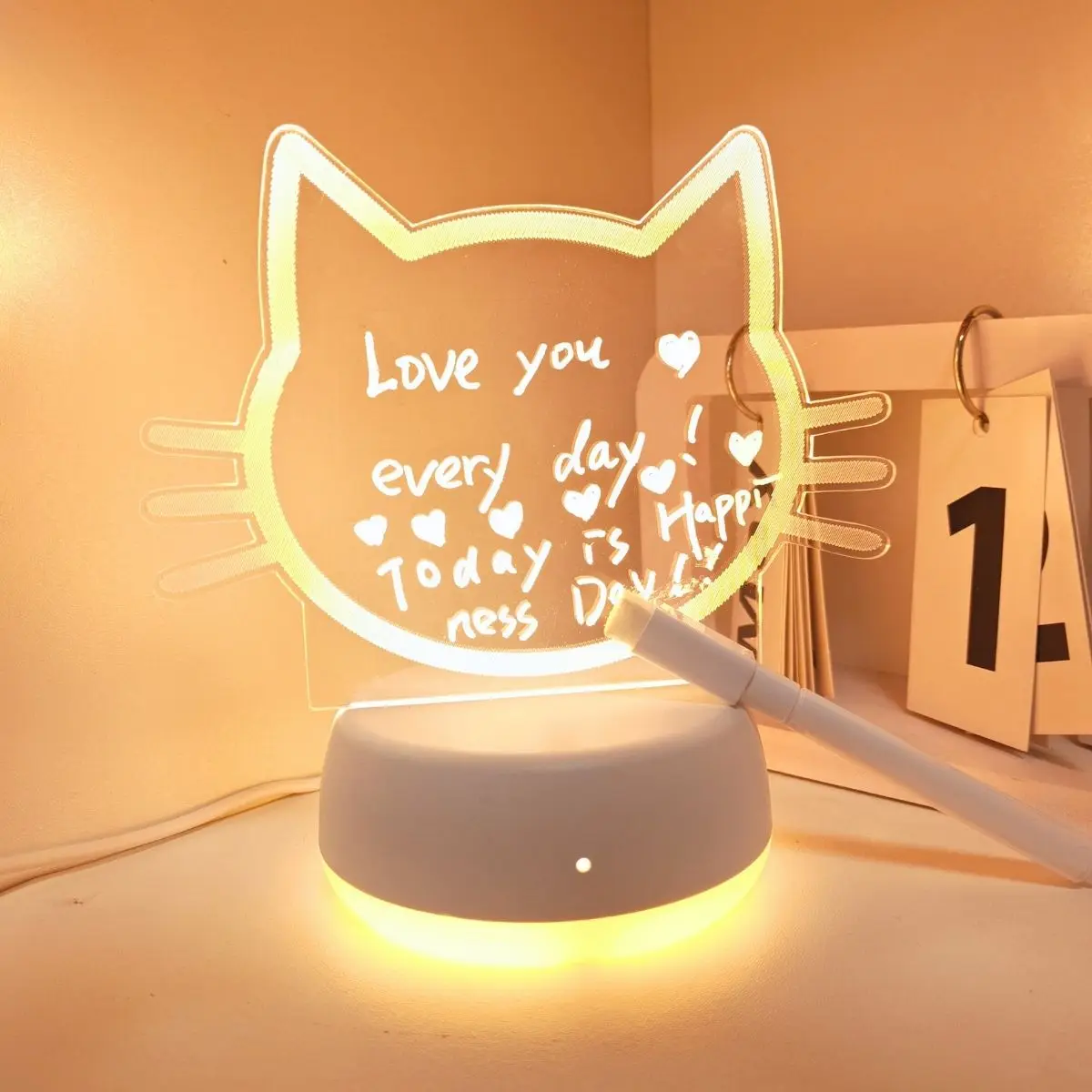 USB 3D แถบไฟกลางคืนใบหน้าแมวเรืองแสง, ปากกาลบได้, ของขวัญวันเกิด, ห้องนอน, ห้องนั่งเล่น, ไฟตกแต่งการศึกษา