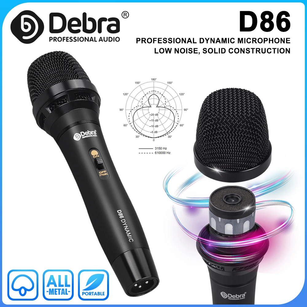 

Debra D86 Professional Corded Dynamic Microphone, Metal, 6.5mm Connector, Recording Microphone, For Band, Live Streaming