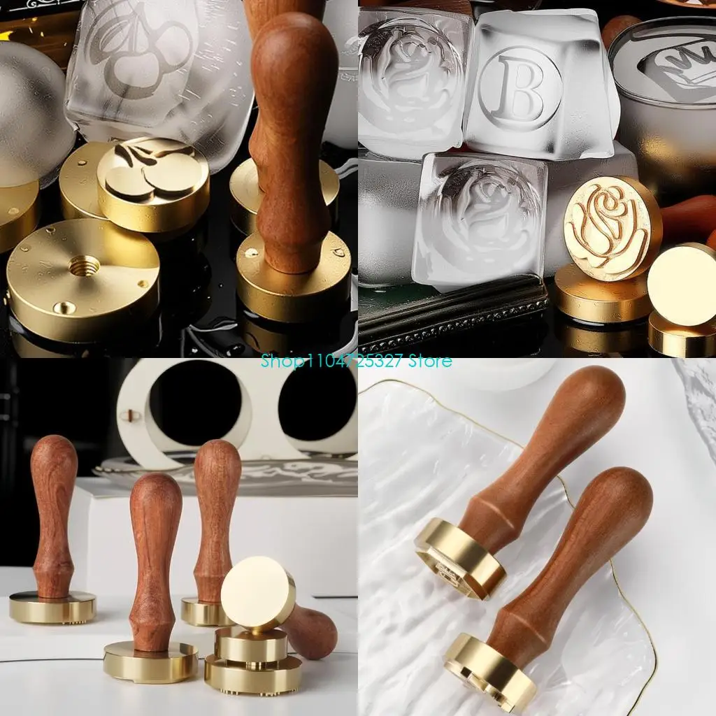 

D8KF Многофункциональный штамп для гравировки льда с деревянной ручкой, штамп для льда для тиснения на льду, шоколадные конфеты,