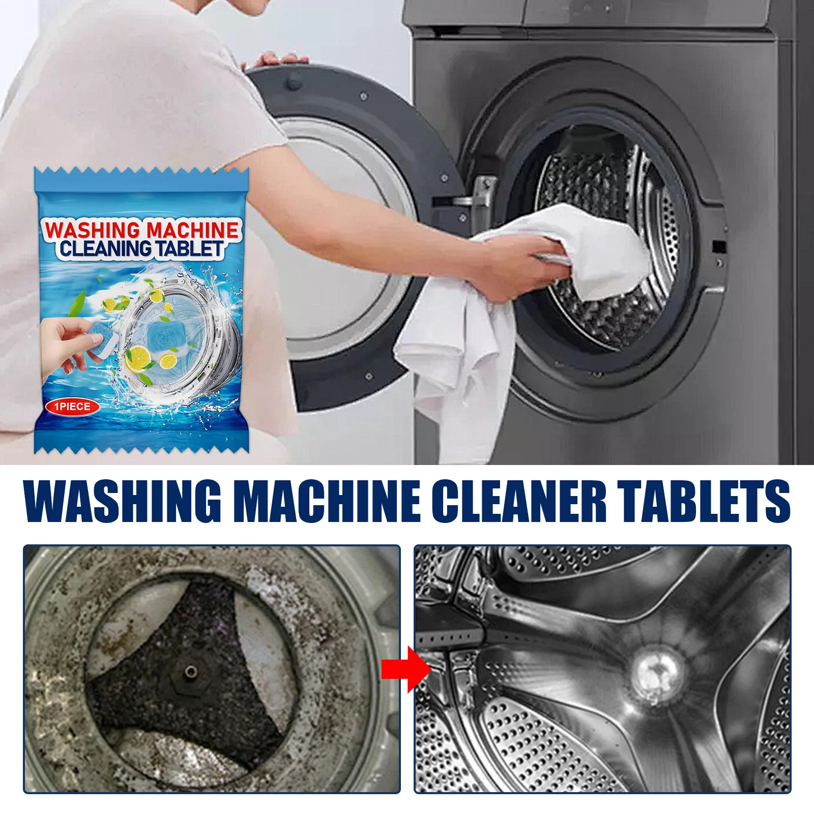 JAKEHOE Washing Machine Cleaner Tablet Deep Cleaning Tank Effervescent Descaling Odor Removal Laundry Machine Cleaning Agent
