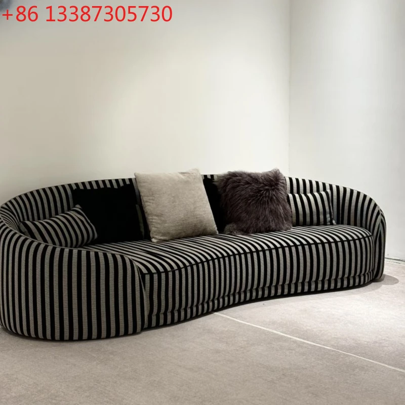 

Nordic retro designer light luxury curved sofa black and white striped cloth multi-person special-shaped sofa
