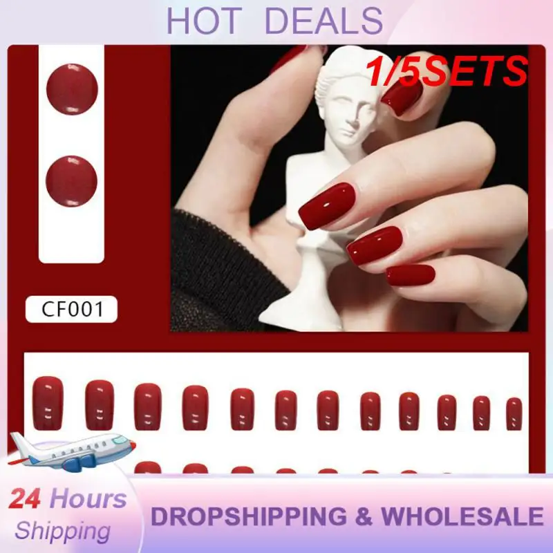 1/5SETS Burgundy Fake Nails New Year The New Nail Art Save Time Nail Patch Removable Fashion Design Nail Art Diy