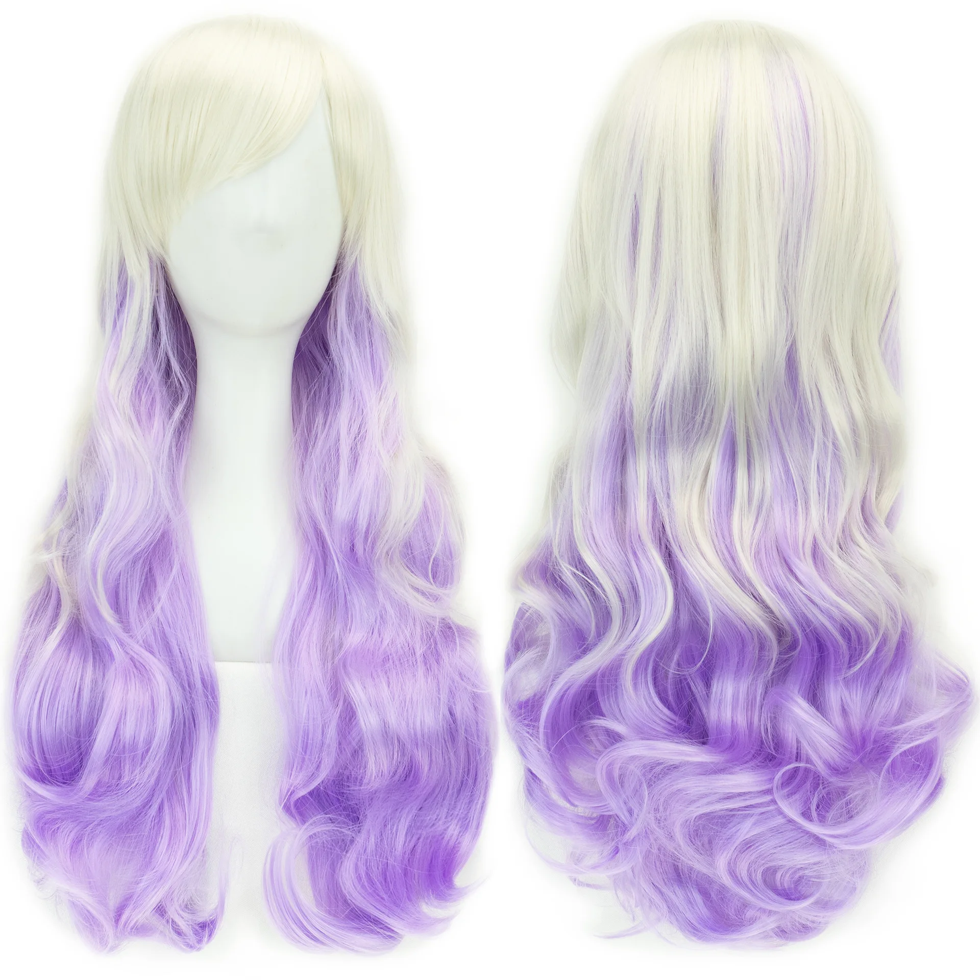 Peruca de cabelo encaracolado longo para mulheres, cor gradiente, cosplay, harajuku