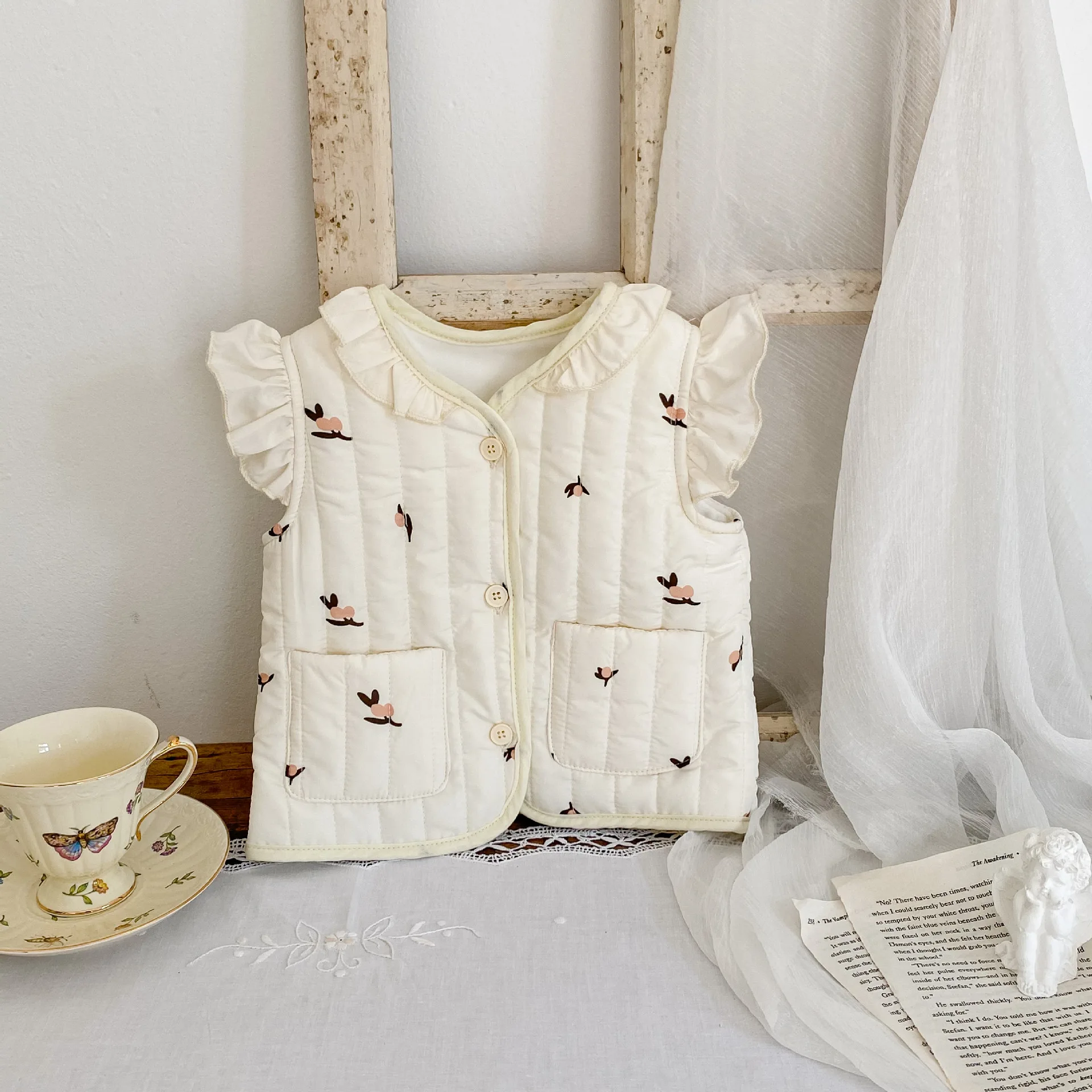Infant Baby Warm Cotton Coat Floral Print Sleeveless Vest Quilted Soft Jackets Baby Girls Spring Autumn Versatile Cute Cardigan