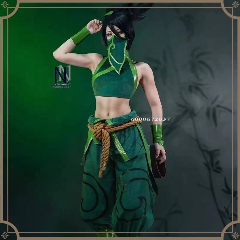 

ABC123Hot Game Cosplay The Rogue Assassin Costume Anime Akali Role Playing Clothes Fashion Green Top Pants for Women Adux,3;b'2.