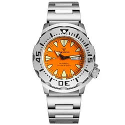 Monster Watch 20ATM Waterproof 42mm NH35A Automatic Watch Men 120 Click Bezel Sapphire Glass Orange Dial Steel Bracelet