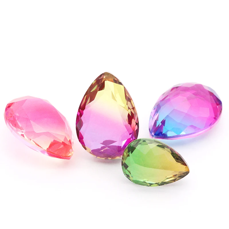 10x14 13X18MM Gradient Crystal Drop Shape Tourmaline Fancy Stone Pointback Jewelry Making Gemstone K9 Glass  Ring  Rhinestone