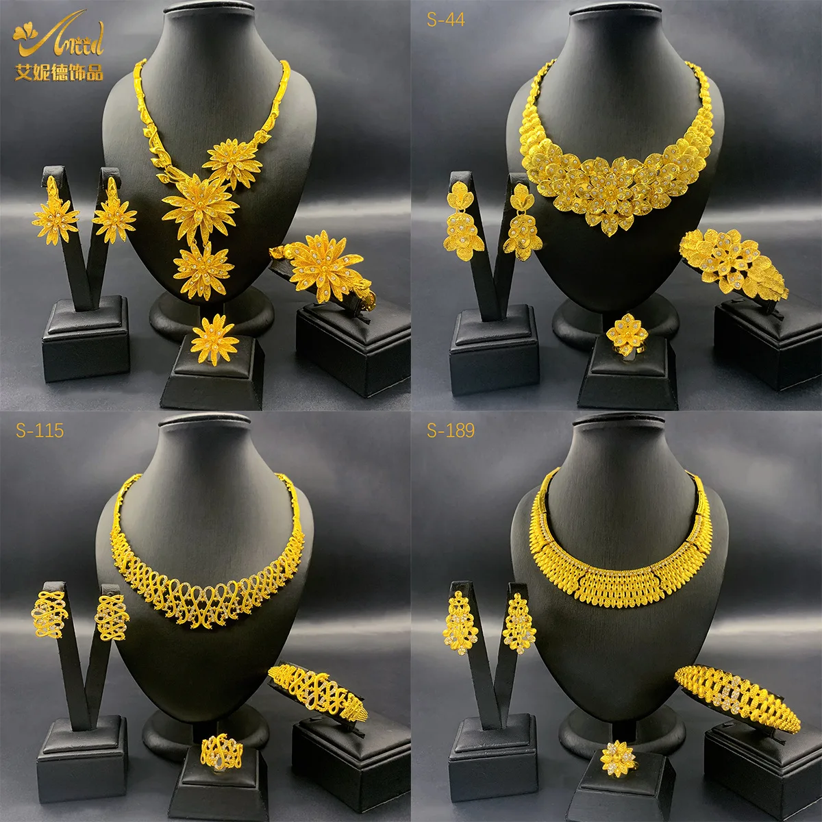 

AU999 Flower Diamond Starry Bridal Set Women's 24K Gold - Anti-deform, secure, bright marriage symbol