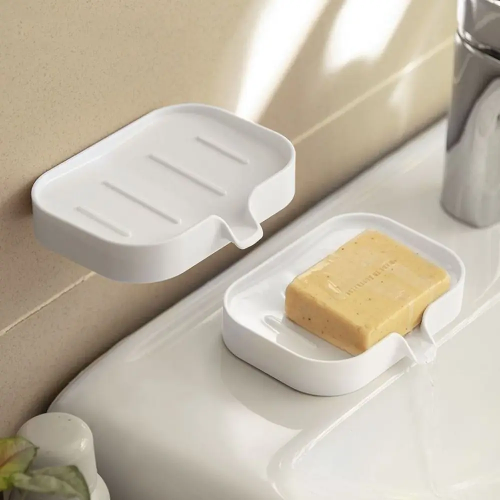 2Pcs Multi-function Soap Holder Plastic with Drainer Mouth Wall Mounted Stand Soap Dish White Anti-slip Tray Holder