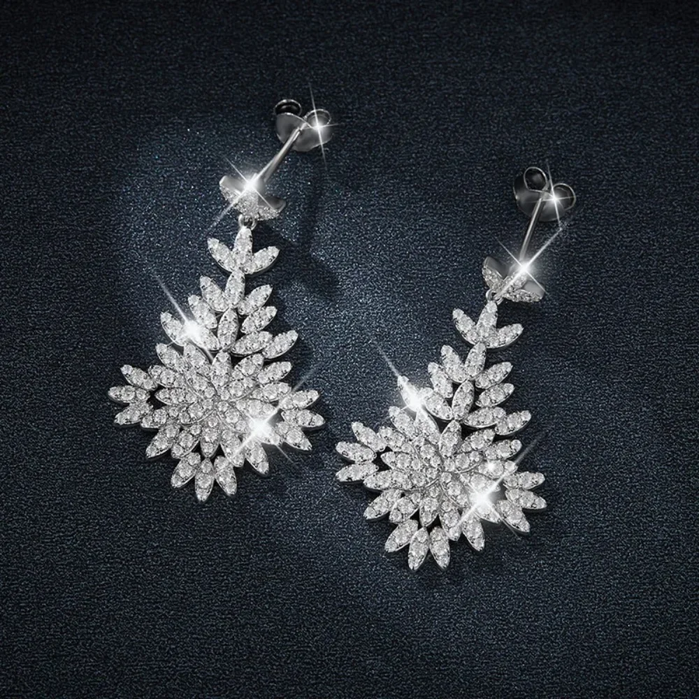 

M-JAJA Moissanite Leaf Pendant Earrings for Women S925 Sterling Silver Diamonds Dangle Earrings Wedding Party Fine Jewelry Gift