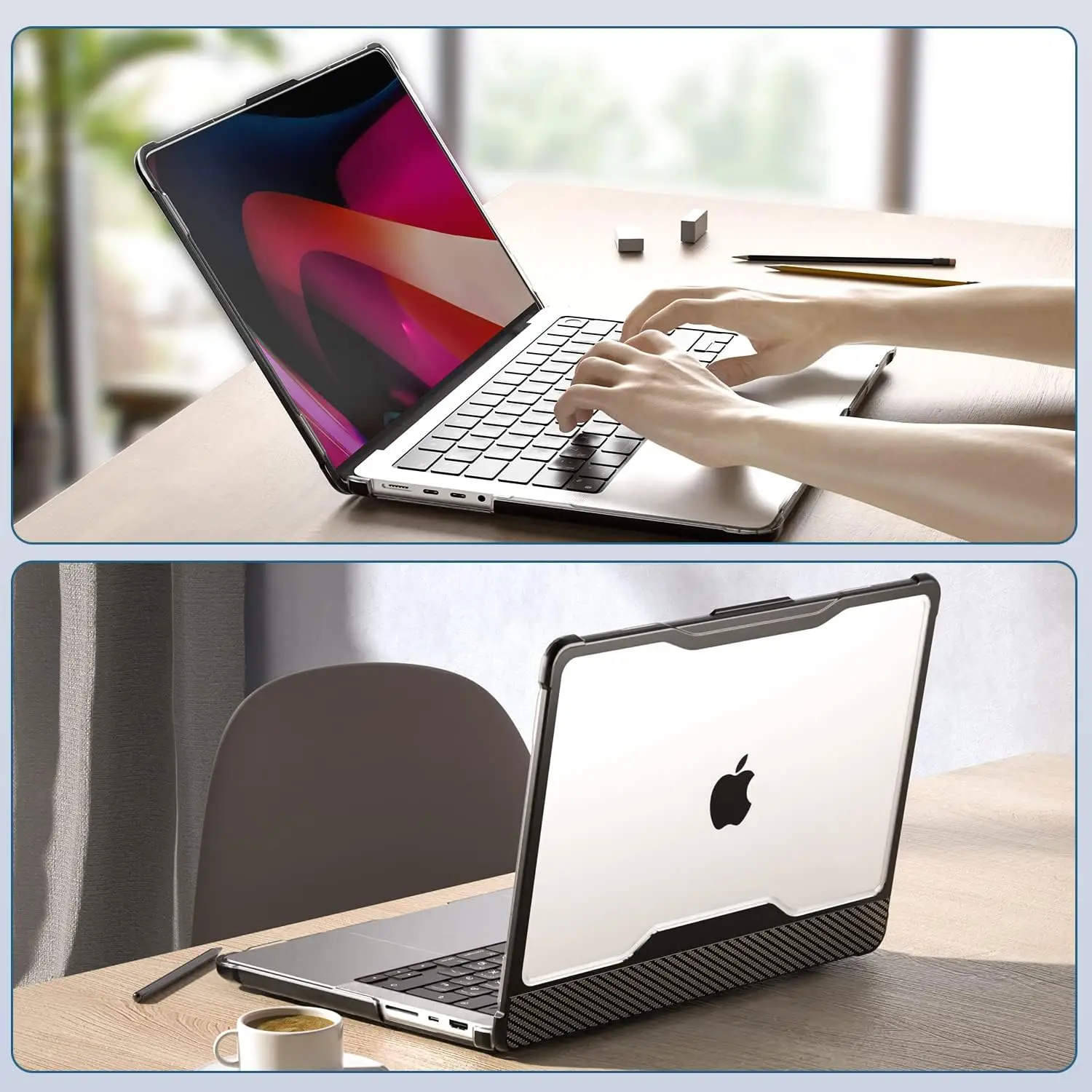 EGYAL for 2020 Air 13 Case for MacBook Pro 14 M3 M2 M1 Pro 13 Case with High transparency carbon fiber pattern protective shell