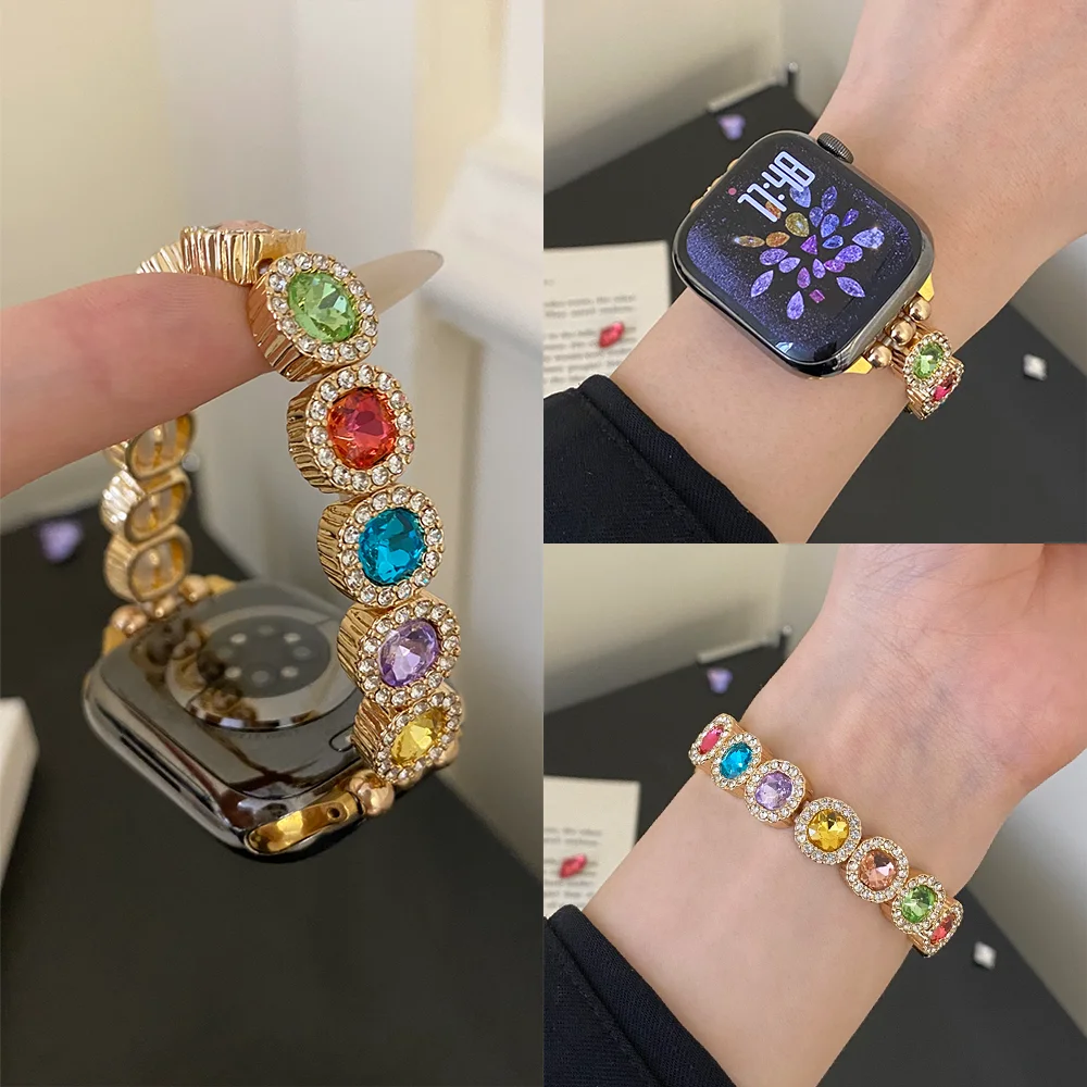 

Эластичный ремешок с квадратным сахарным бриллиантом для Apple Watch, ремешки 40 мм, 44 мм, 42 мм, 46 мм, 41 45 49, сольная петля Correa для iWatch 11 10 9 8 7 SE