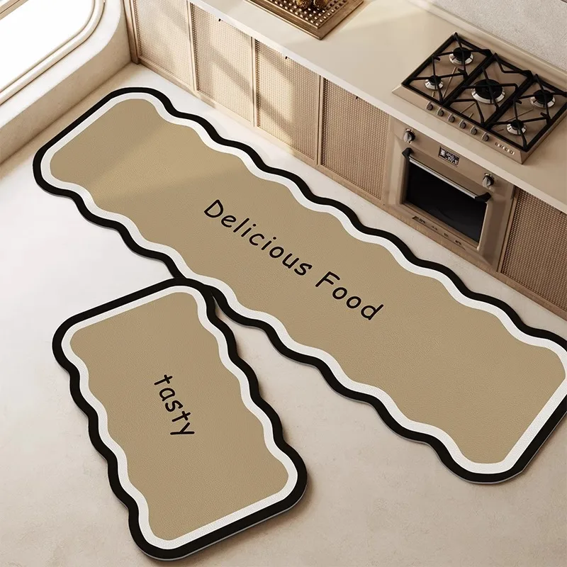 

Kitchen Floor Mat Anti-slip and Oil-proof Wipeable Rugs Absorbent Diatom Mud Long Strip Carpet Irregular Shape Text Floor Mat