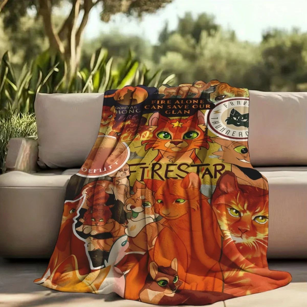 Custom Thunderclan Cats Fleece Blanket Fantasy Warrior Cats Collage Design With Motivational Quotes, 100% Polyester Lightweight