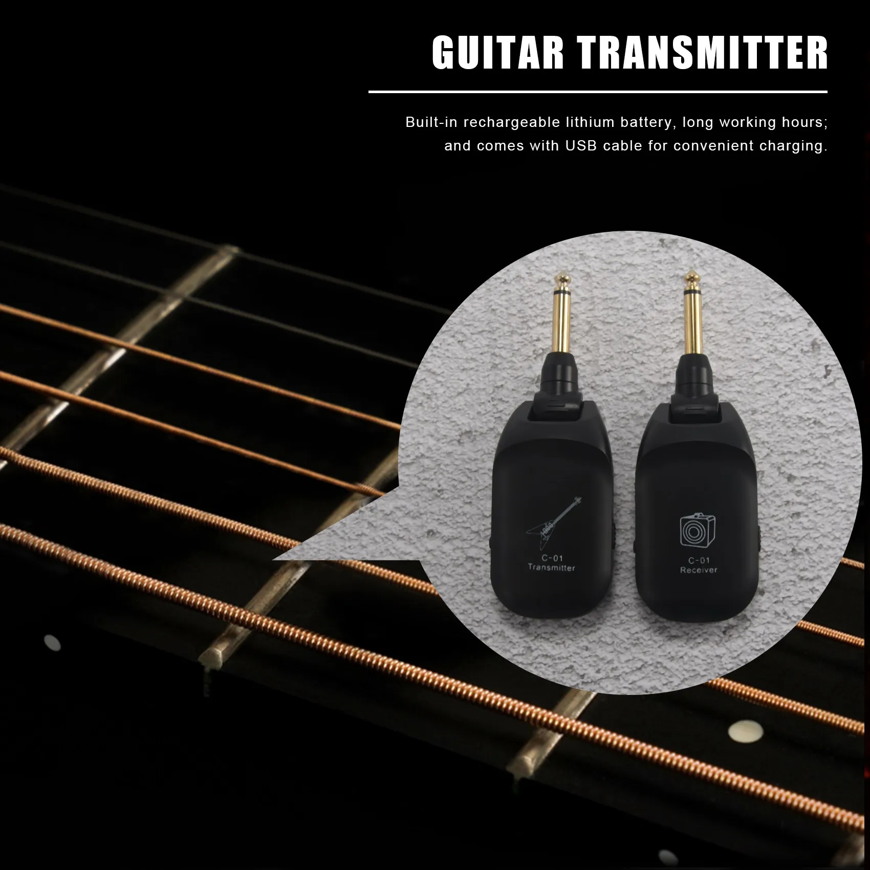 일렉트릭 기타 베이스용 무선 기타 송신기 리시버, 내장 충전식 기타 시스템, 4 채널