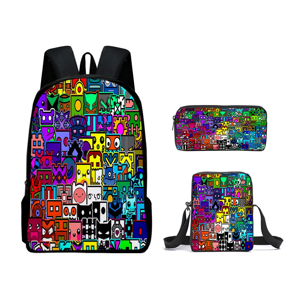 منتج جديد ثلاثي الأبعاد حقيبة ظهر للطلاب Geometry Dash حقيبة كروس مقلمة