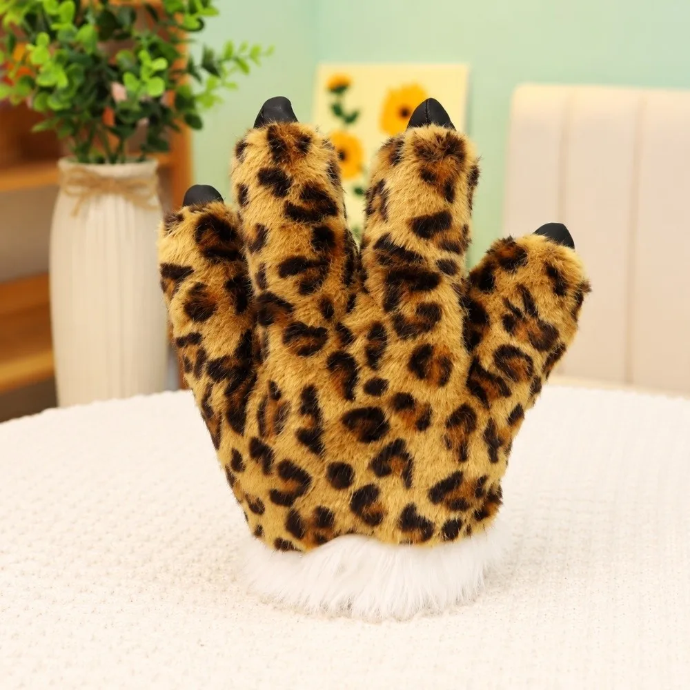 Faux Tiger Paw Animal Gloves Fluffy Soft Padded Simulated Tiger Tail Padded Interior Soft Costume Mittens Costume Accessories