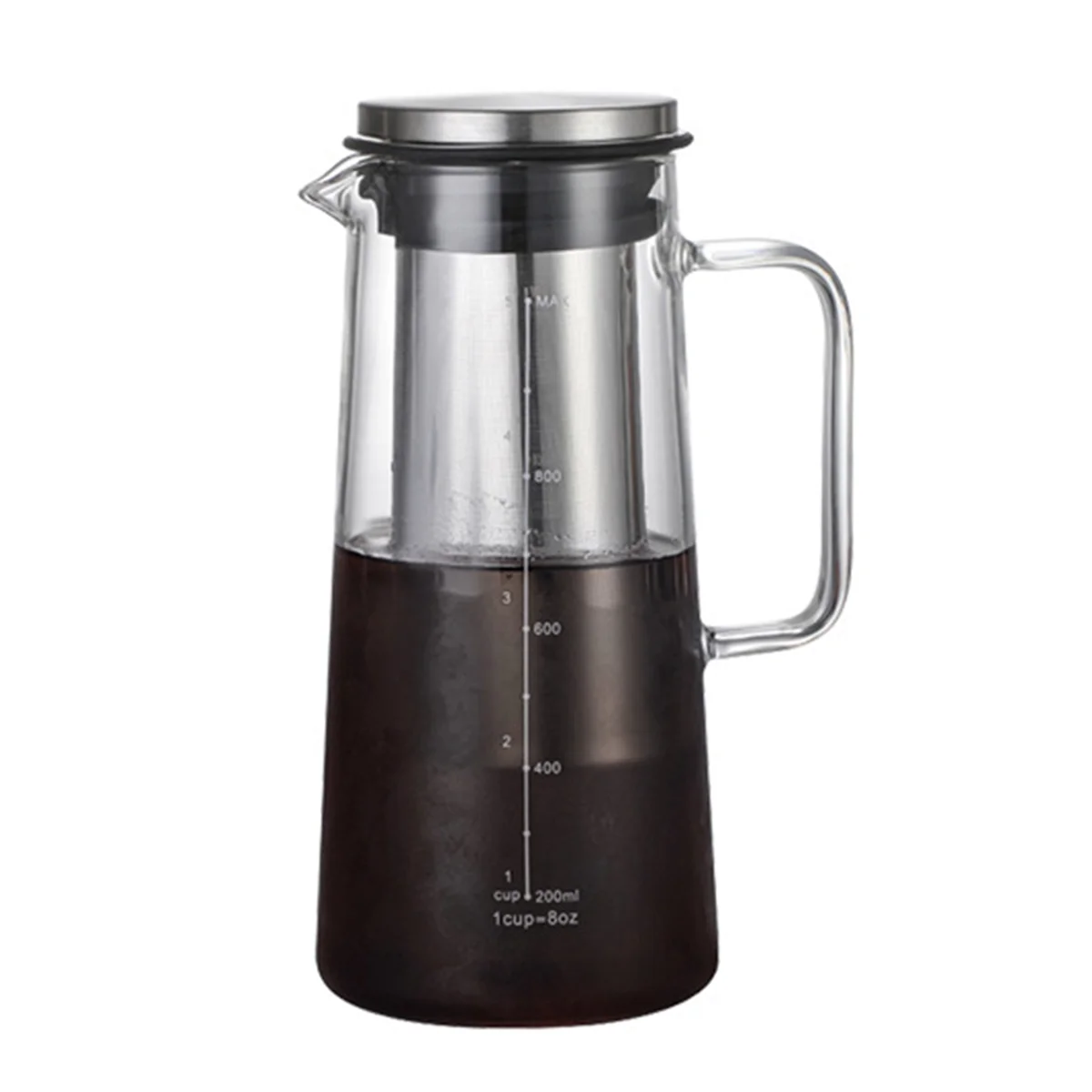 Cold Brew Coffee Maker 36OZ Glass & Stainless Steel Iced Coffee Pitcher with Handle and Double Layer Fine Mesh Filter