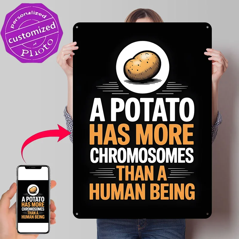 Potato Chromosomes Funny Quote Personalized 3D Textured Metal Poster Wall Art Tinplate Sign for Home Decor Accessories Wand Deko