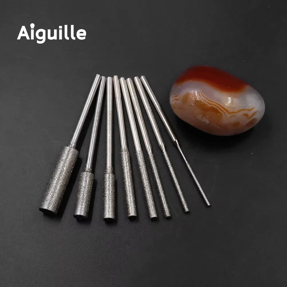 Aiguille 150# Cylindrical Straight Diamond Grinding Heads 3mm Shank for Jade Repair and Fine Polishing