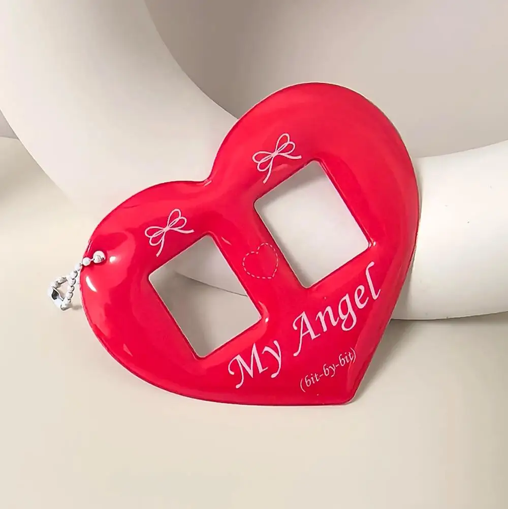 Cute Single/Double Heart Love 1 inch Photo CP Card Sleeve PVC Photo Card Holder Idol Photo Frame Card Sleeve Key Chain Pendant