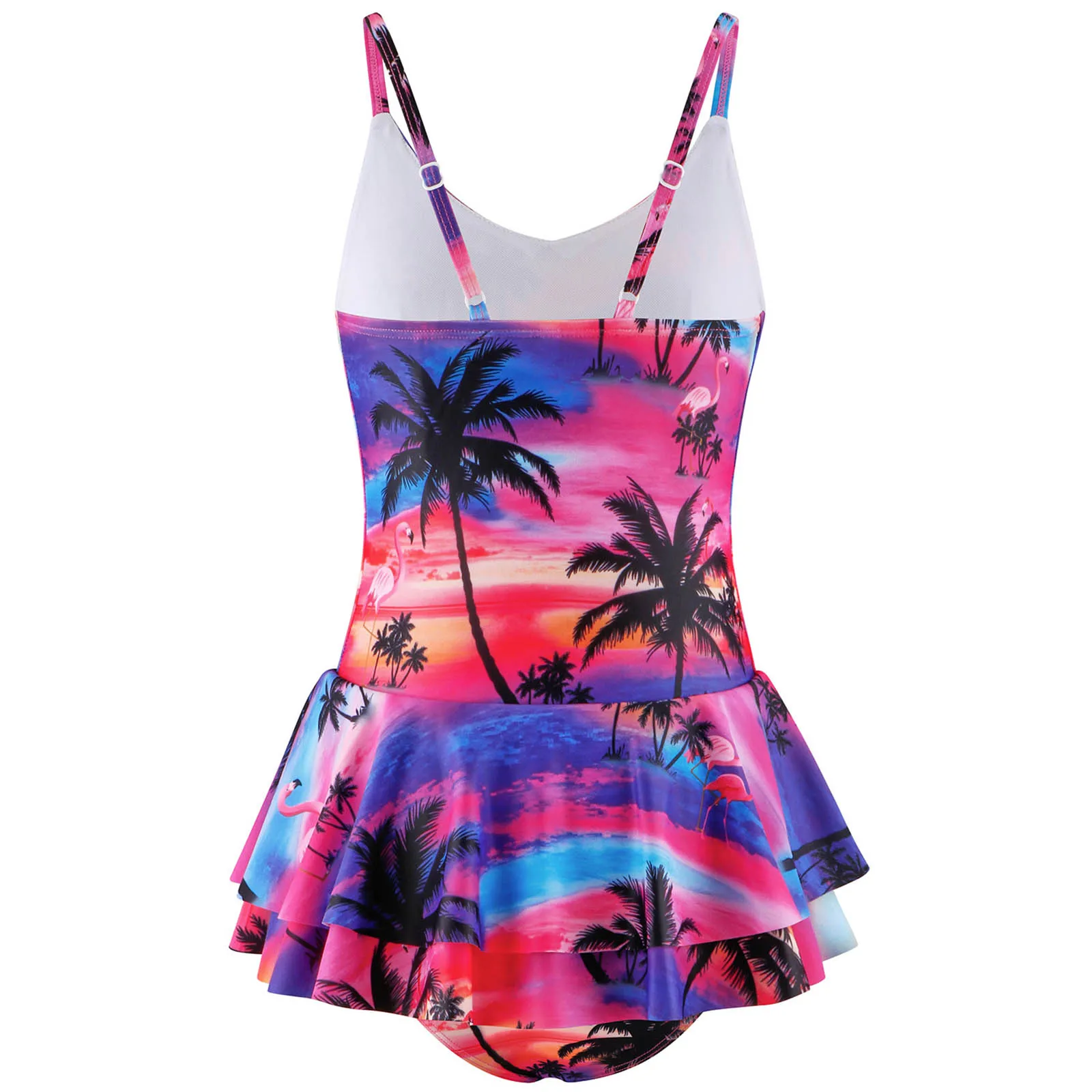 Kids Girls One Piece Swimsuit Flamingo Print Ruffle Swim Dress Jumpsuit Surfing Diving Bathing Suit Hawaii Swimwear for Holiday