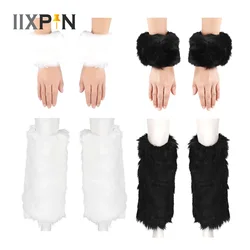 Winter Furry Boot Covers Faux Fur Leg Warmers with Cuffs Womens Girls White Black Y2K Harajuku Gothic Lolita Cosplay Stockings
